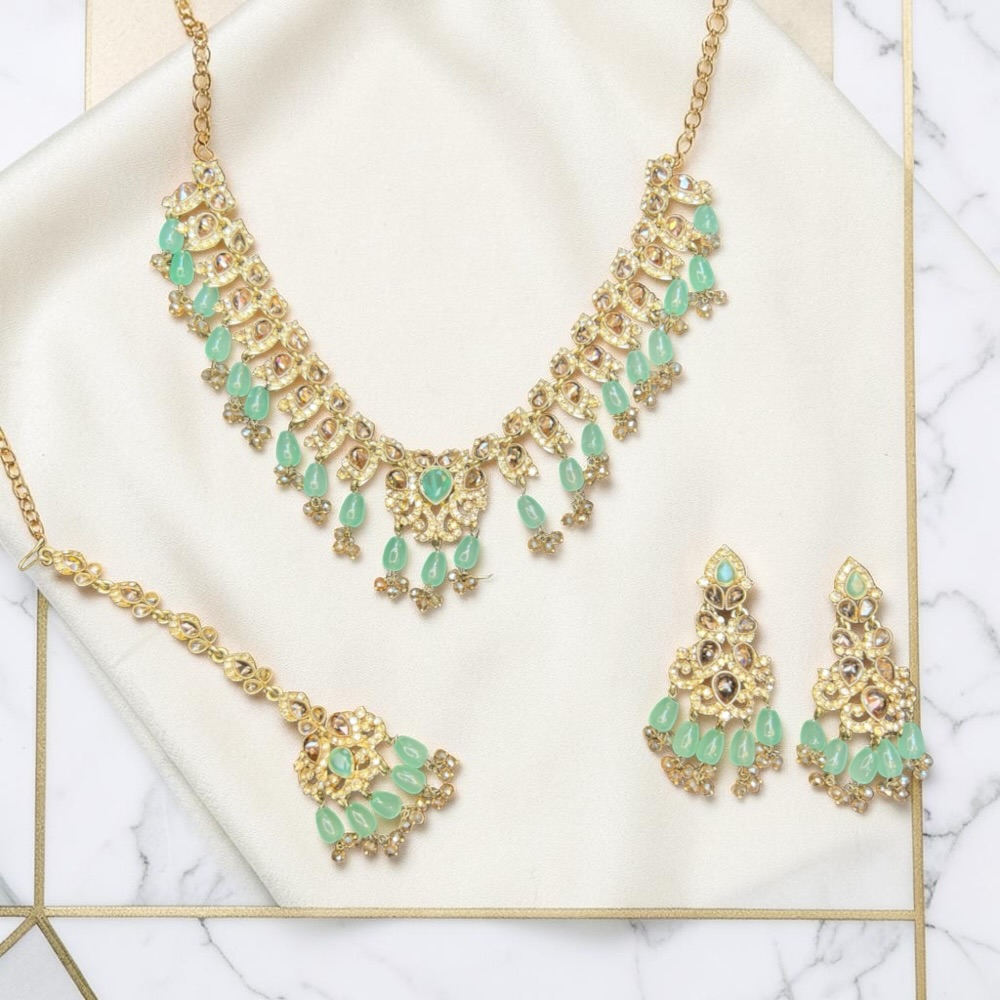 Luxury Floral Necklace Set with Earrings & Tikka | Choker Style Jewellery - Image 15