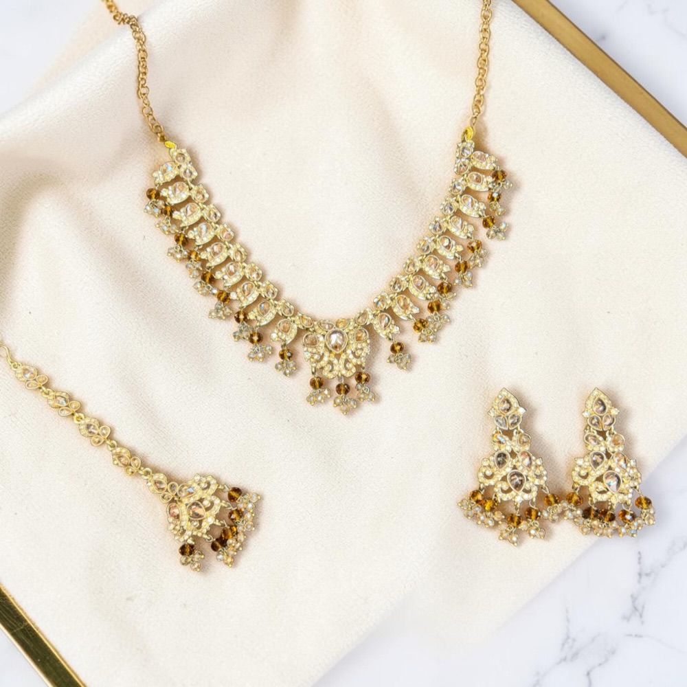 Luxury Floral Necklace Set with Earrings & Tikka | Choker Style Jewellery - Image 17