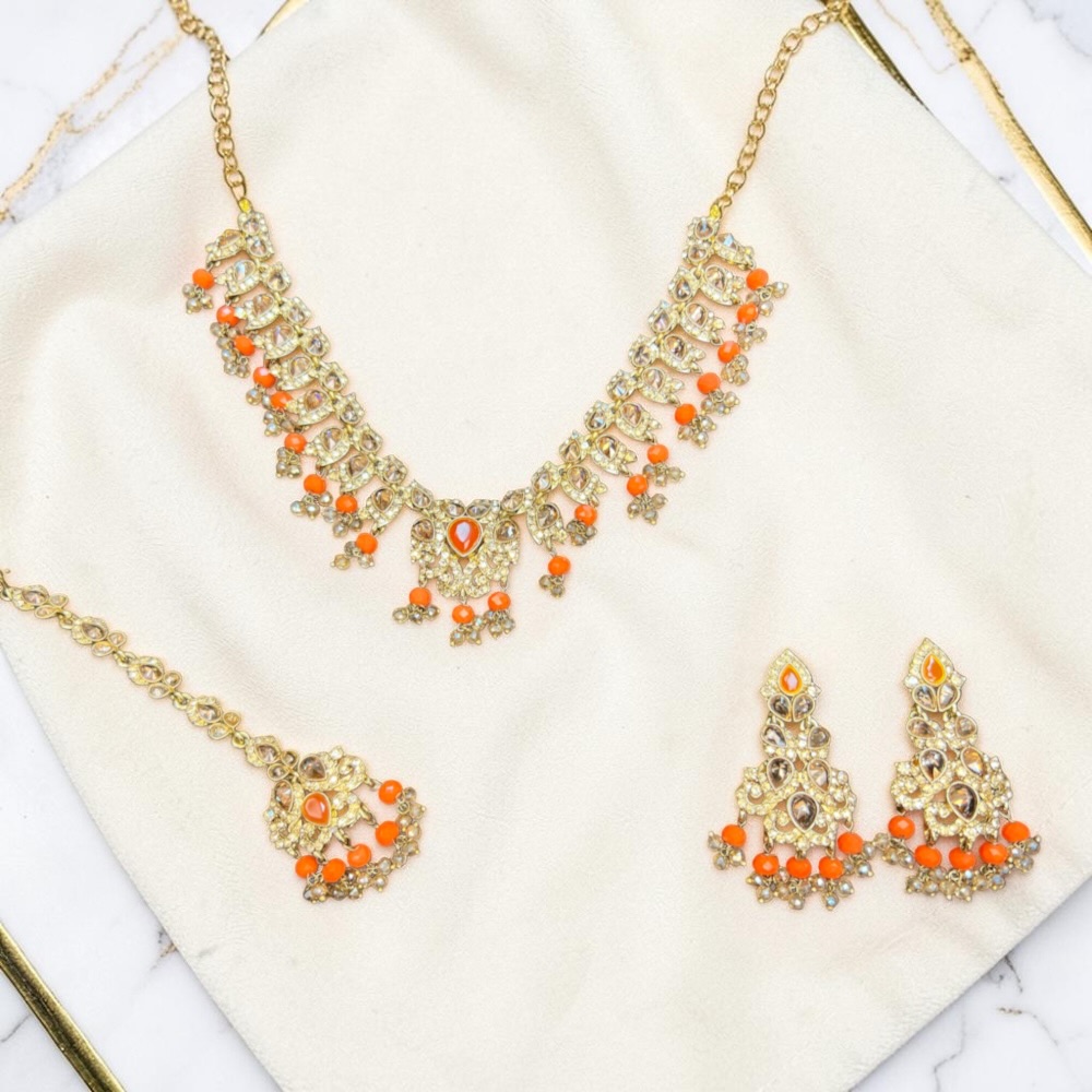 Luxury Floral Necklace Set with Earrings & Tikka | Choker Style Jewellery - Image 10