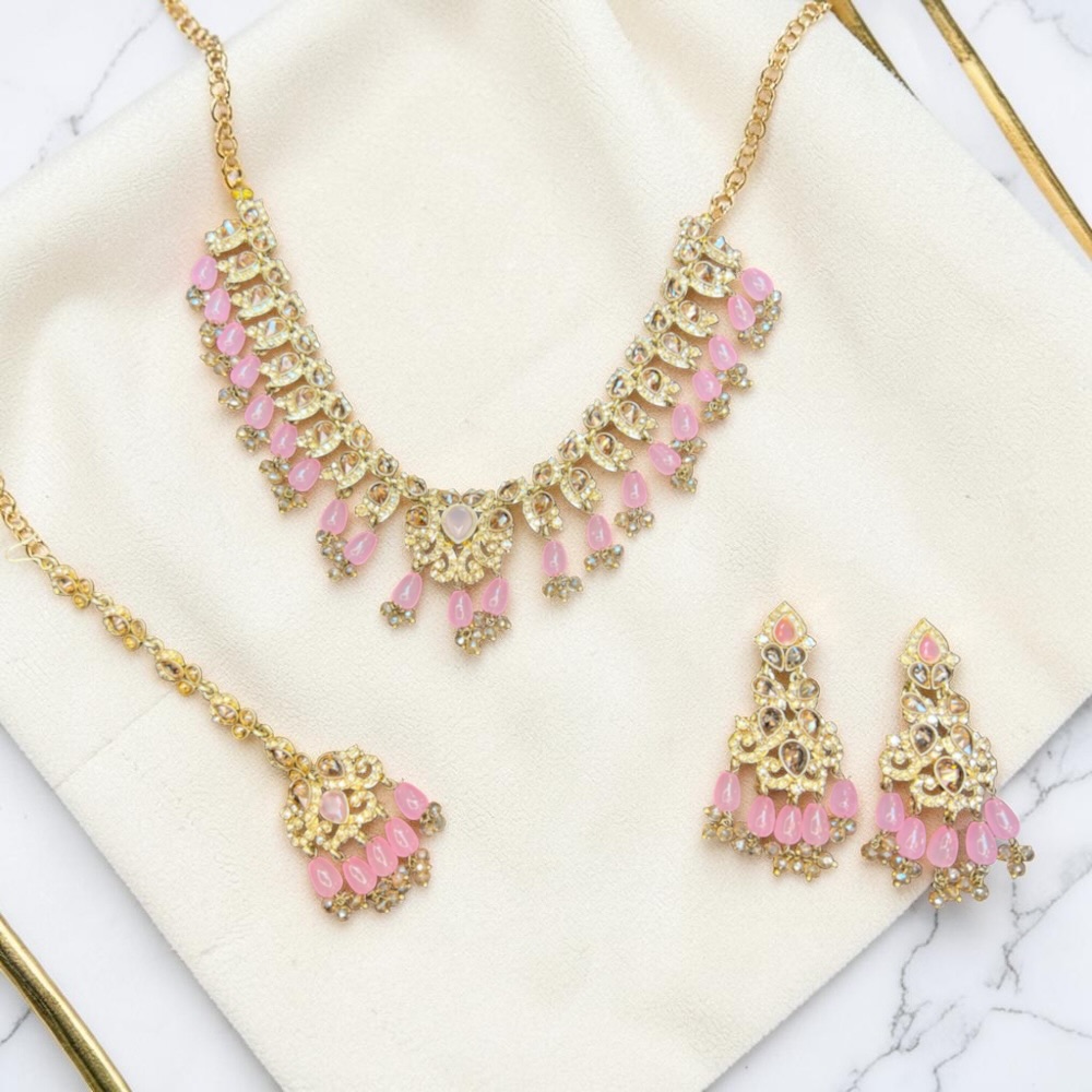 Luxury Floral Necklace Set with Earrings & Tikka | Choker Style Jewellery - Image 25