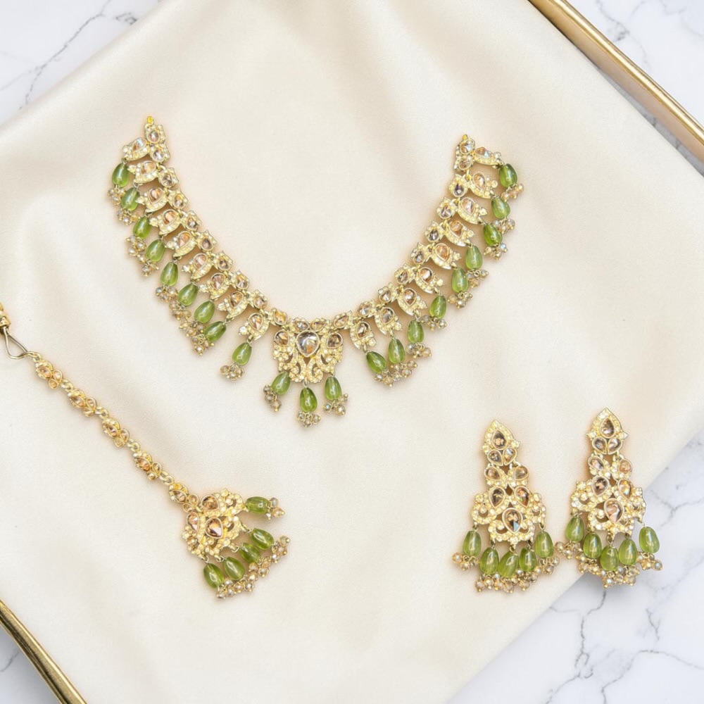 Luxury Floral Necklace Set with Earrings & Tikka | Choker Style Jewellery - Image 11