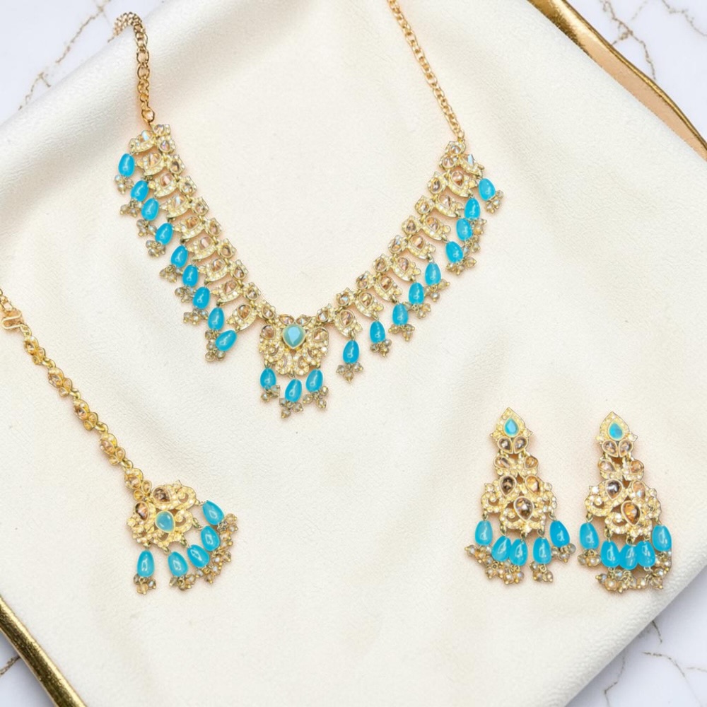 Luxury Floral Necklace Set with Earrings & Tikka | Choker Style Jewellery - Image 6
