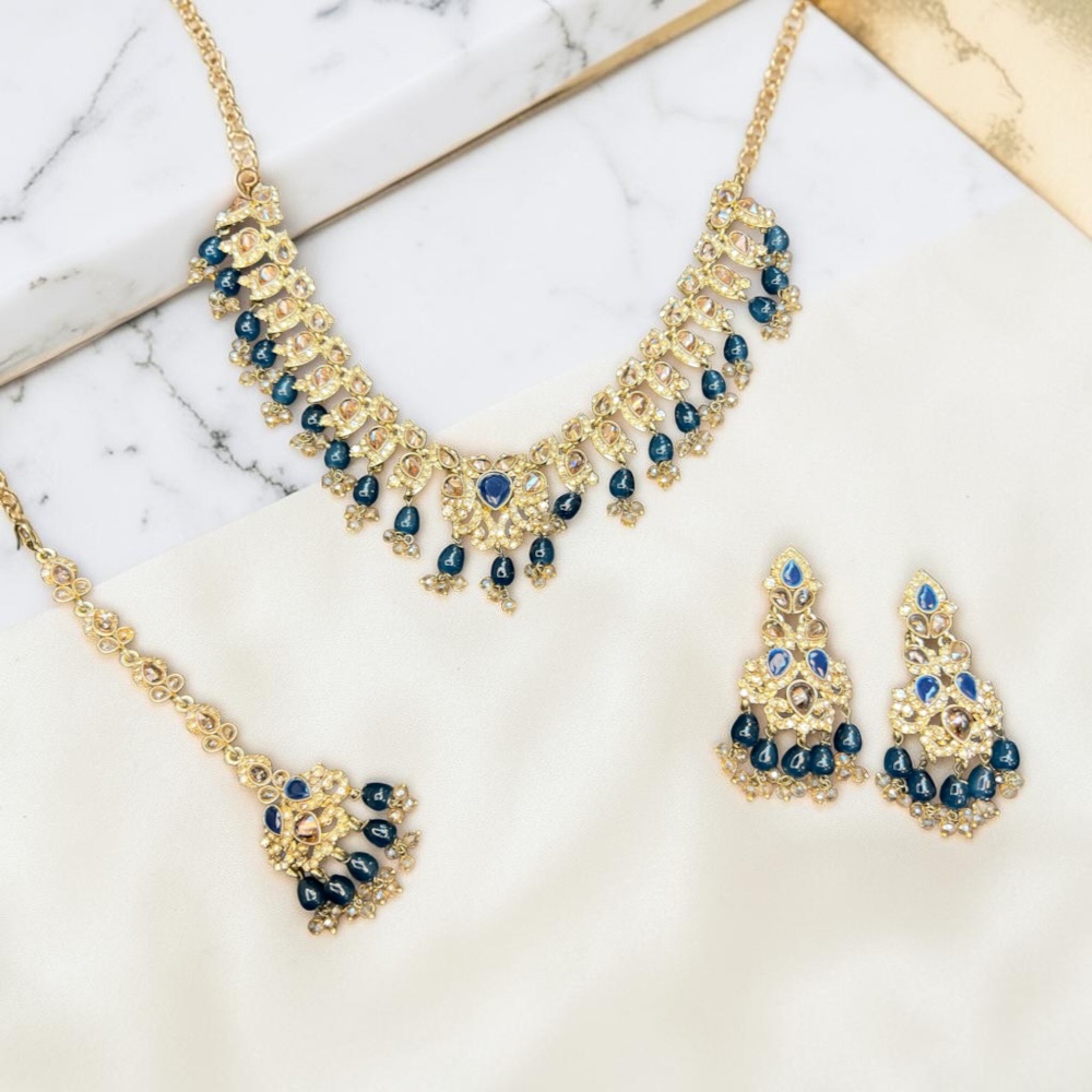 Luxury Floral Necklace Set with Earrings & Tikka | Choker Style Jewellery - Image 13