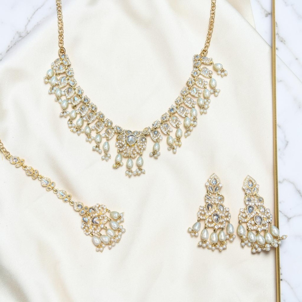Luxury Floral Necklace Set with Earrings & Tikka | Choker Style Jewellery