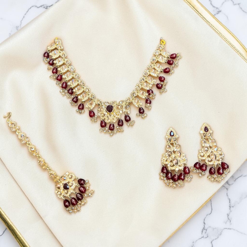 Luxury Floral Necklace Set with Earrings & Tikka | Choker Style Jewellery - Image 23