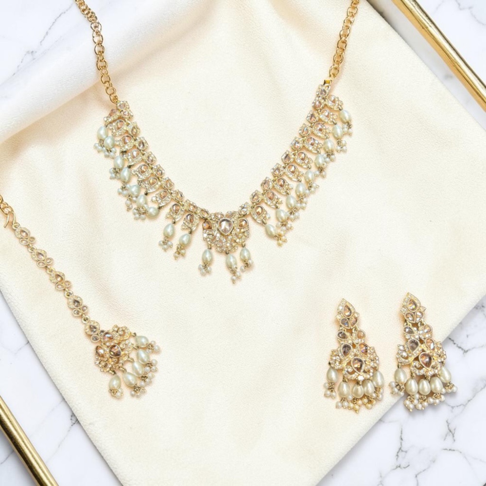 Luxury Floral Necklace Set with Earrings & Tikka | Choker Style Jewellery - Image 20