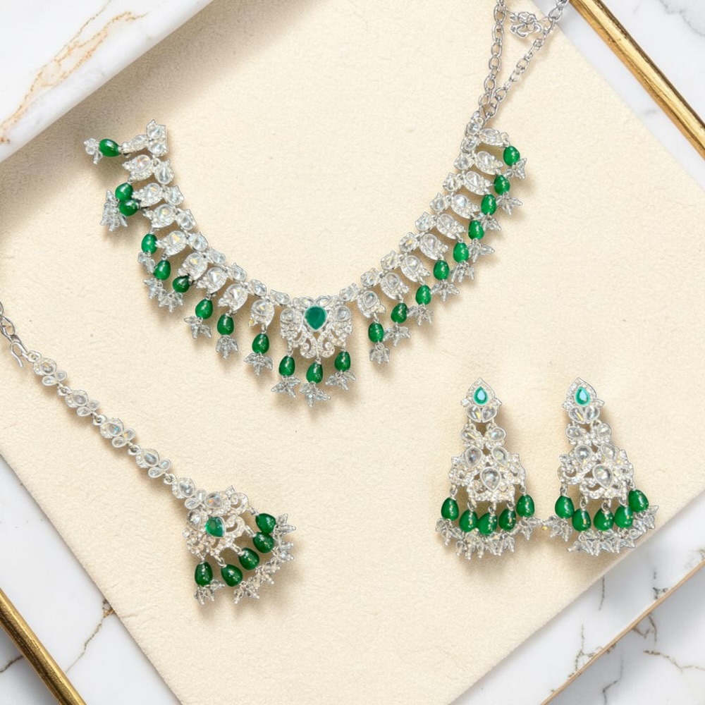 Luxury Floral Necklace Set with Earrings & Tikka | Choker Style Jewellery - Image 19