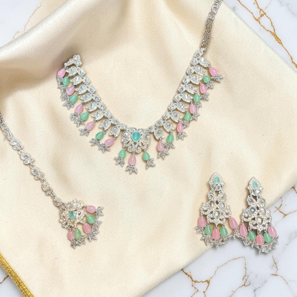 Luxury Floral Necklace Set with Earrings & Tikka | Choker Style Jewellery - Image 16