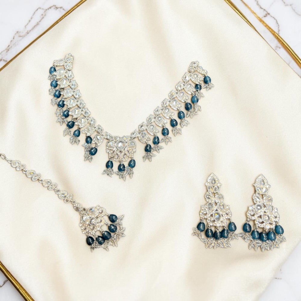 Luxury Floral Necklace Set with Earrings & Tikka | Choker Style Jewellery - Image 12