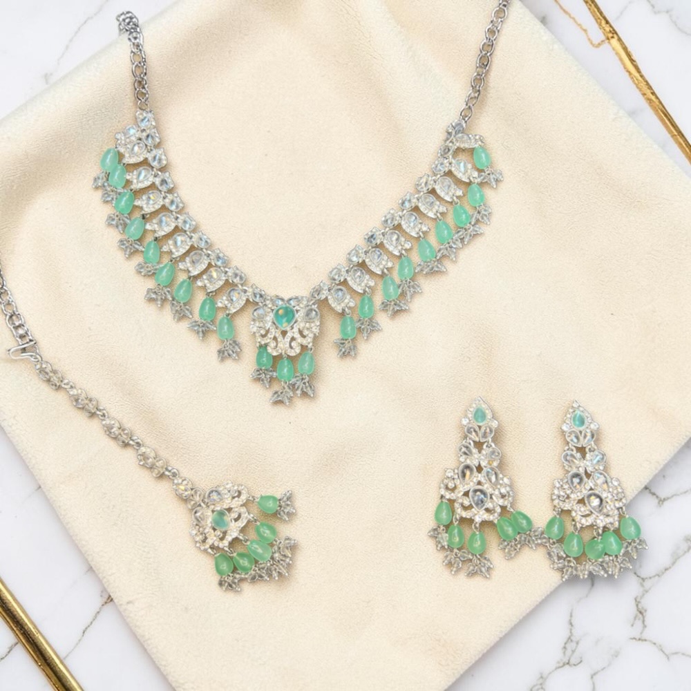 Luxury Floral Necklace Set with Earrings & Tikka | Choker Style Jewellery - Image 14