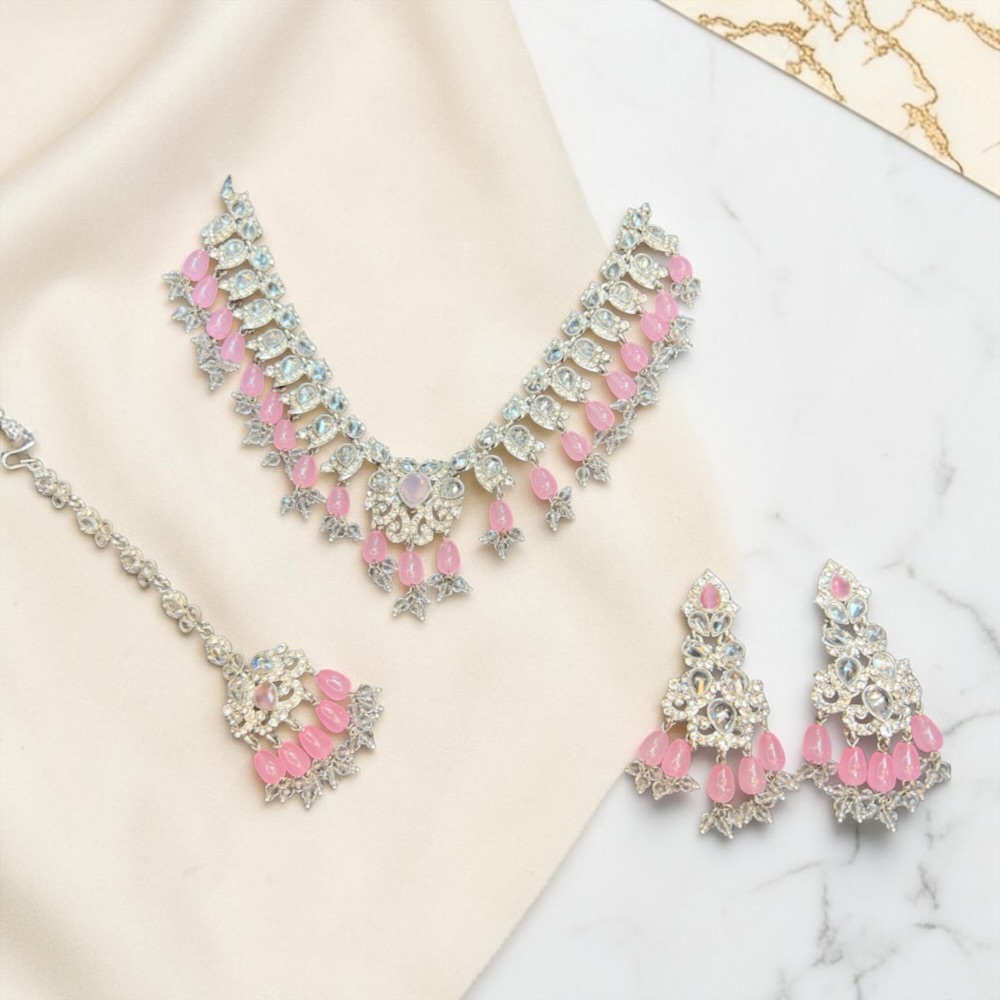 Luxury Floral Necklace Set with Earrings & Tikka | Choker Style Jewellery - Image 26