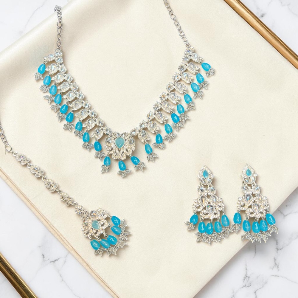 Luxury Floral Necklace Set with Earrings & Tikka | Choker Style Jewellery - Image 5