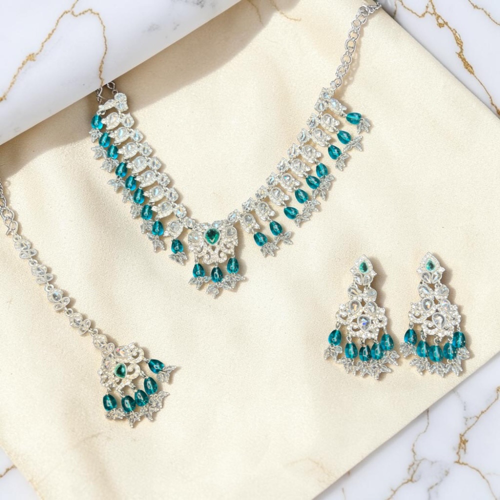 Luxury Floral Necklace Set with Earrings & Tikka | Choker Style Jewellery - Image 2